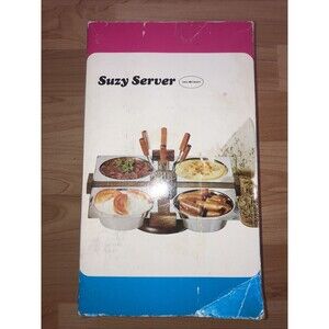 NOS Vintage Wood Chrome Suzy Server Mid Century Gail Craft Japan Lazy Susan